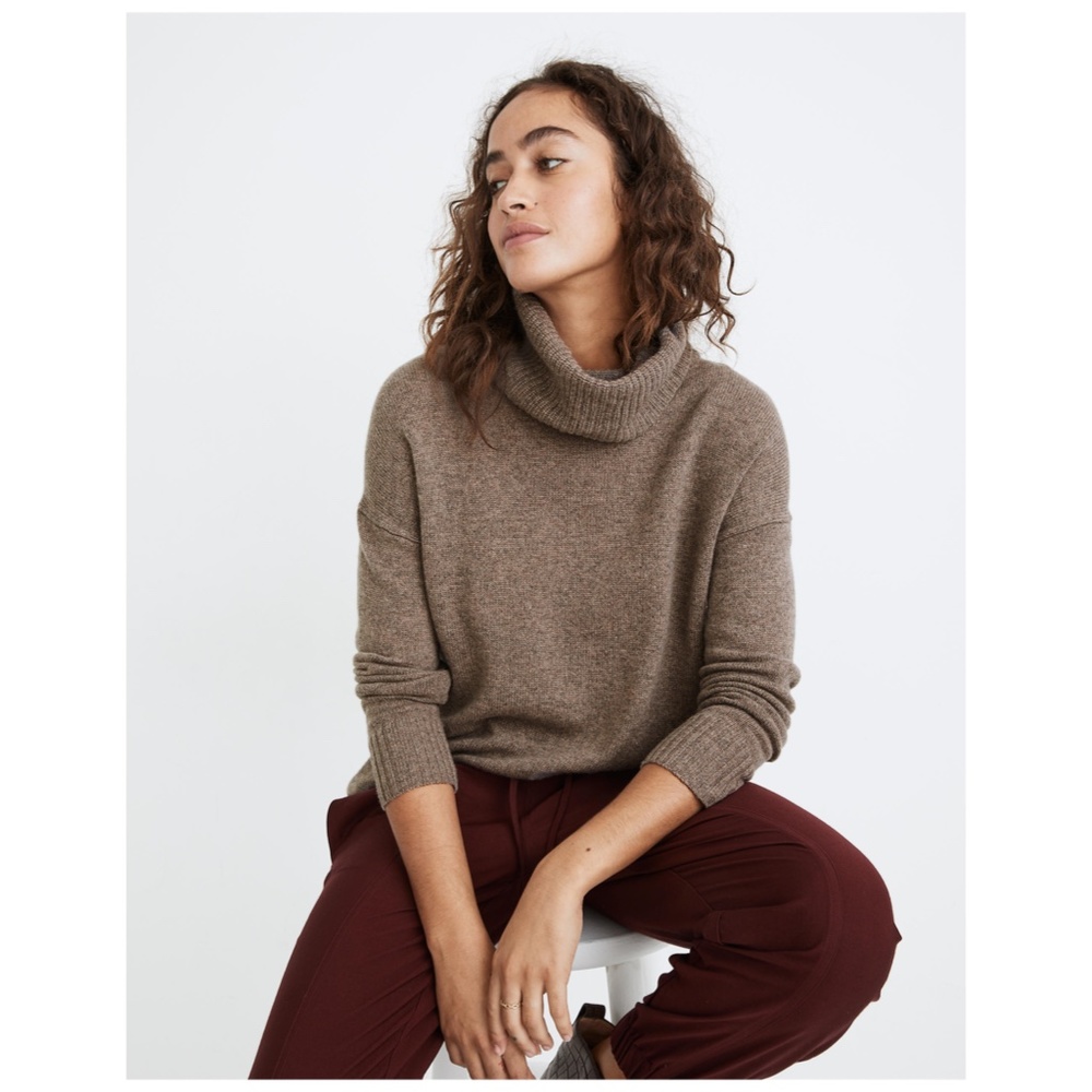 Madewell (Re)sourced Cashmere Turtleneck Tunic Sweater XS -- Heathered Blueberry